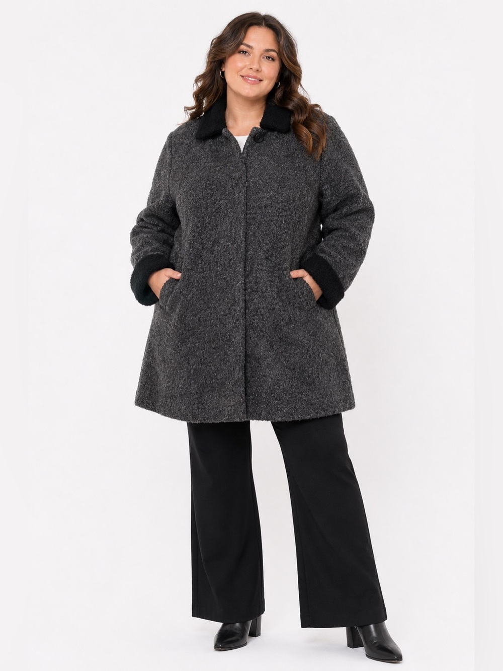 90s Y2K Vintage UD Utex Design Wool Sherpa Heavyweight Long Coat (Charcoal) L